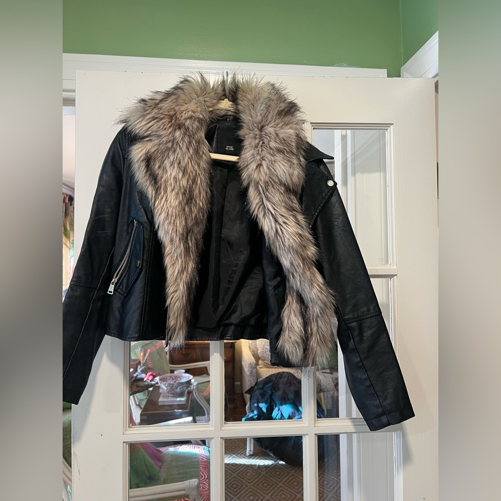 River Island faux leather jacket with removal faux fur trim